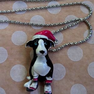 Black Enamel Crystal Cute  Dog Pendant Necklace/Brooch